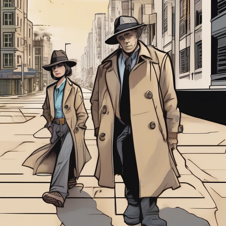 DNA letters A C T G stacked vertically inside a trench coat with a fedora