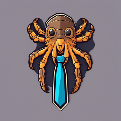 enamel-pin style illustration of a tarantula with large eyes wearing a long cyan necktie