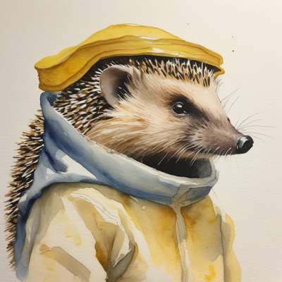 soft watercolour on cream paper of a sleeping hedgehog
